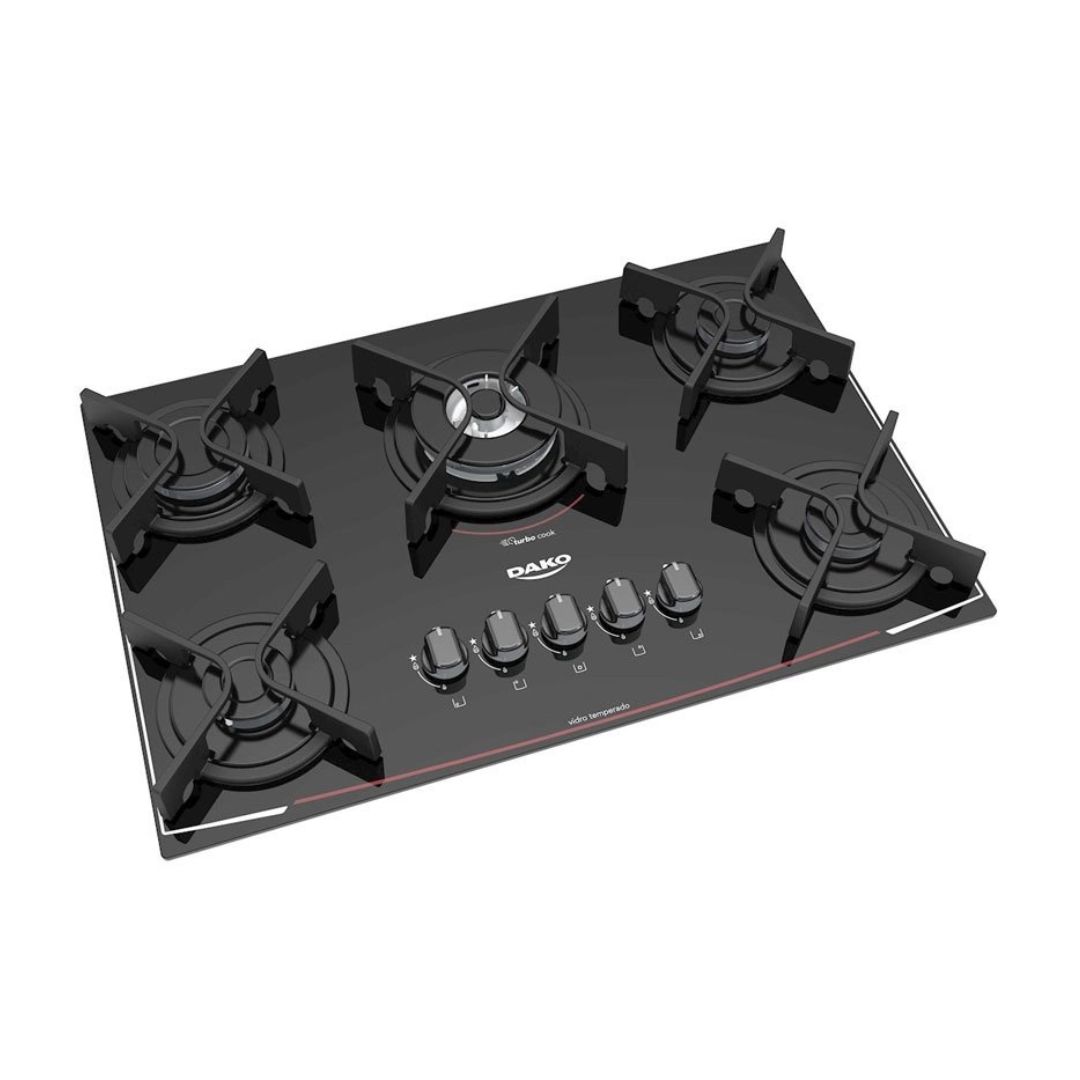 Cooktop 4 ou 5 Bocas Preto com Mesa de Vidro Dako Glass