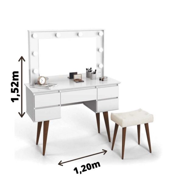 Penteadeira Patrimar Camarim Strass com Banqueta Branco - Image 3